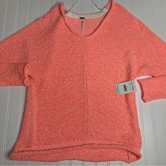 FREE PEOPLE Small Neon Flamingo Bright Lights Slouchy Pullover Sweater NEW. 84 - Picture 2 of 5